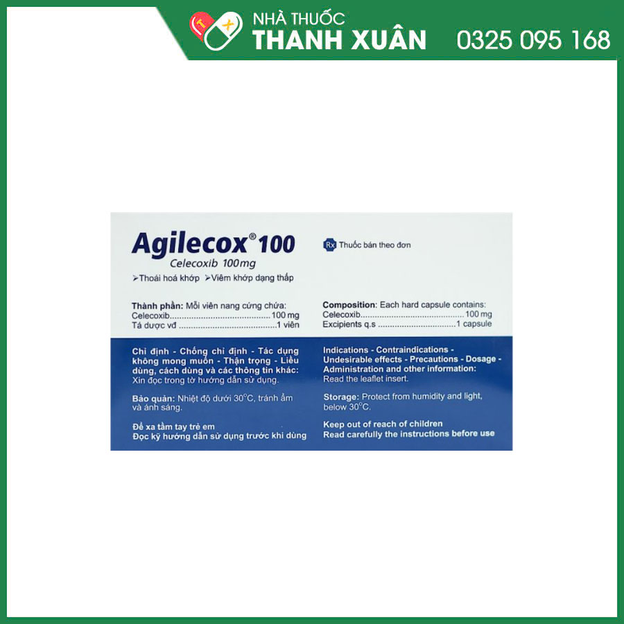 Agilecox 100 thuốc điều trị thoái hóa khớp, giảm đau răng,  bệnh polyp và thống kinh nguyên phát